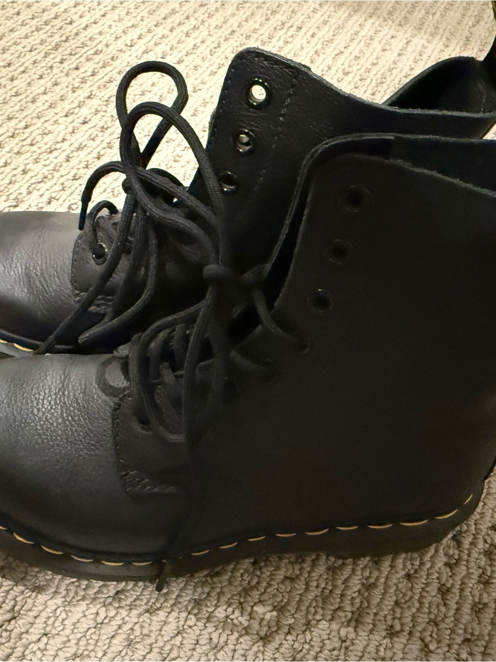 Women's Black Lace-Up Leather Combat Boots